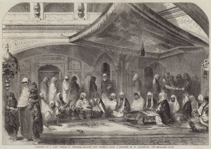 Interiør i et sikhtempel i Umritzir, leser Grunt